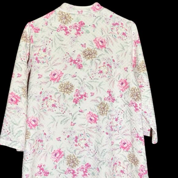 MISS ELAINE Women’s Zipped Quilted Pink Blush Floral Loungewear Robe Size Small - Picture 8 of 12